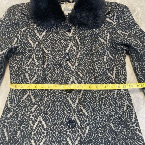 Steve Madden Coat Womens Large Tapestry Mid Length Black Wool Blend‎ - Picture 3 of 11